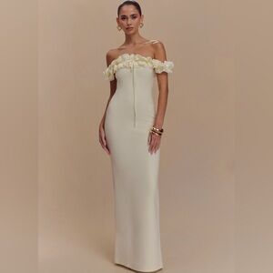 Ivory Ruffle Off Shoulder Dress Meshki